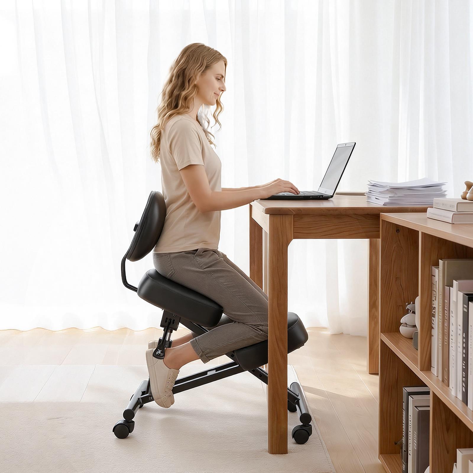 Ergonomic Office Chair - Ergonomic Kneeling Chair with Backrest Wheels