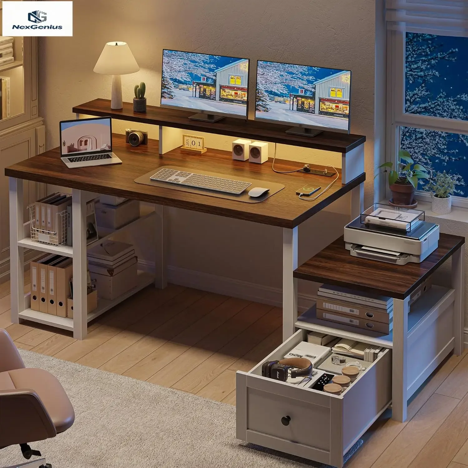 White Gaming Desk With Drawer  - đánh giá và giá Home Office Work Table